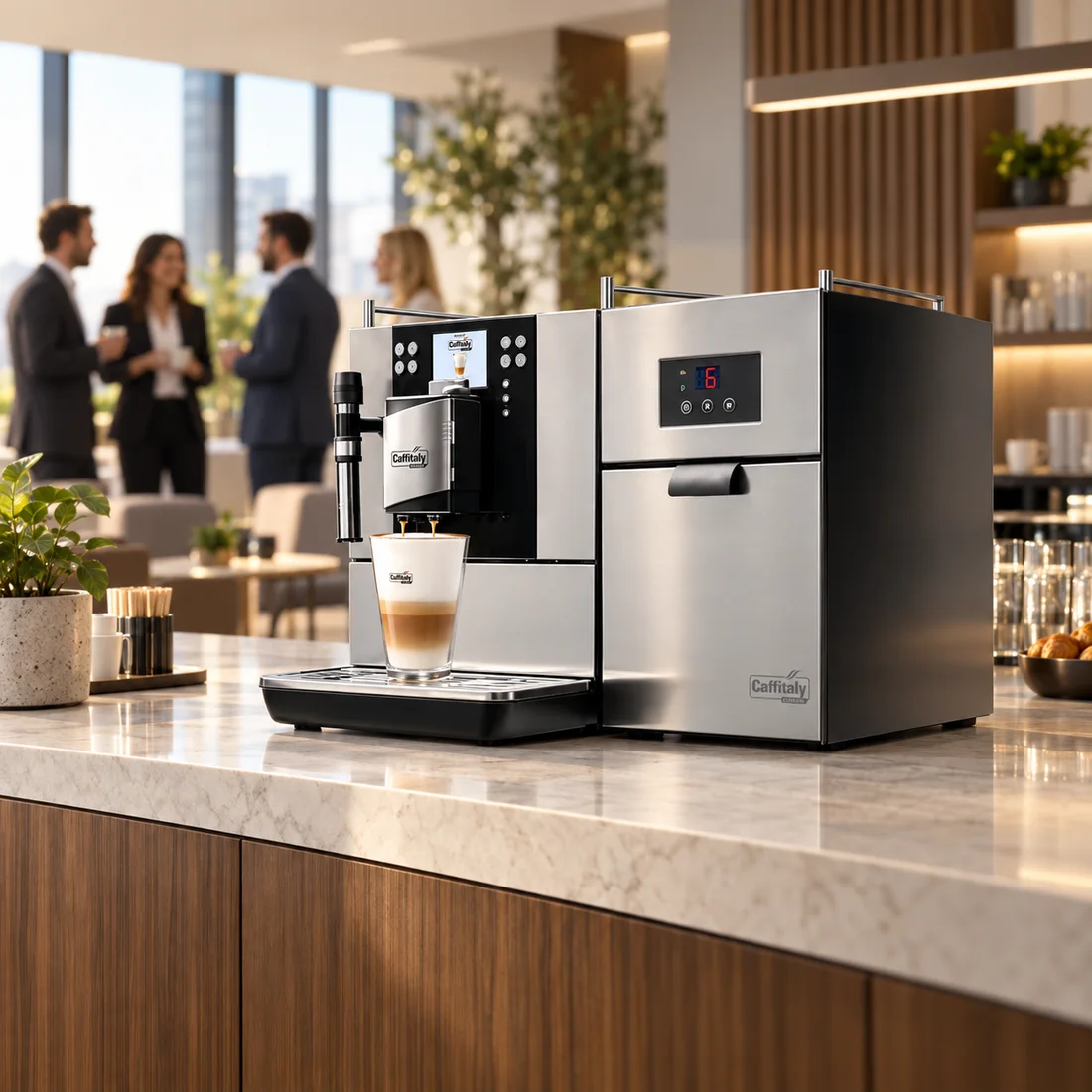 Caffitaly S8002R One Touch Cappuccino u enterijeru — ilustracija ambijenta